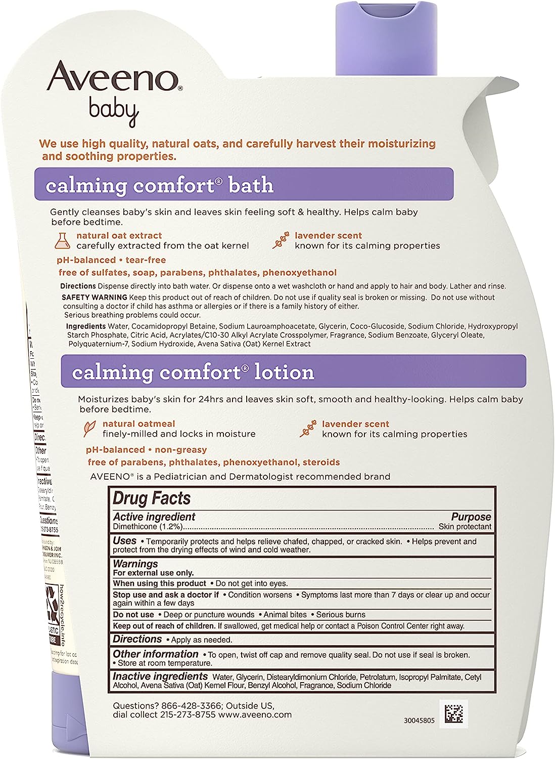 Aveeno Baby Calming Comfort Bath & Lotion Set, Night time Baby Skin Care Products with Natural Oat Extract, Lavender & Vanilla Scents, Paraben-Free, 2 Items - Image 8
